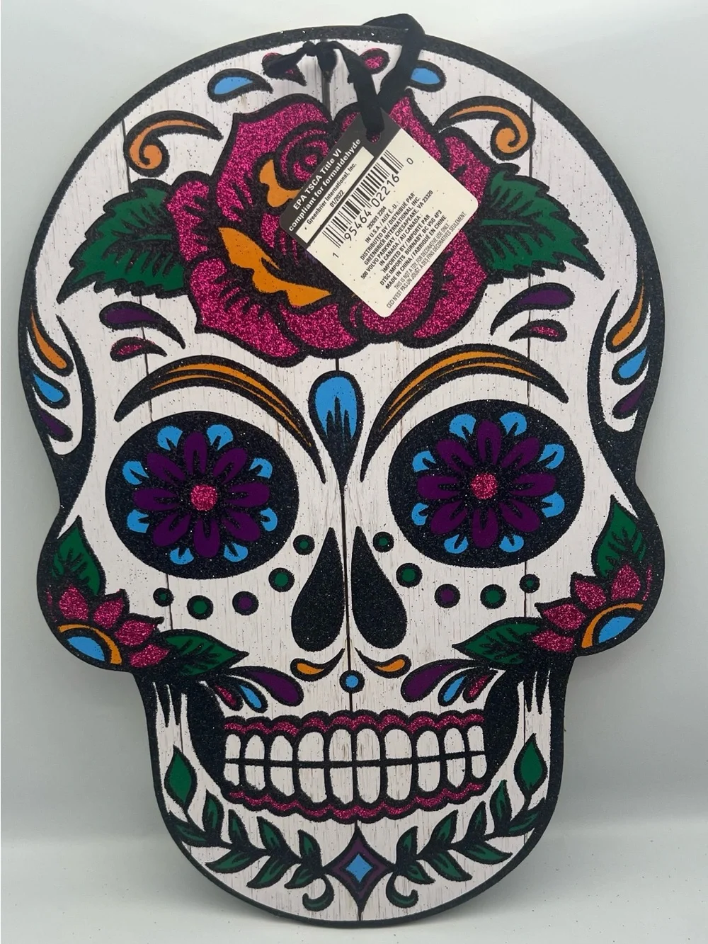 Sugar Skull Wall Decor in White, Pink, Purple & Green
